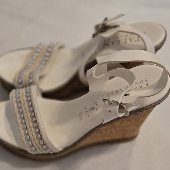 Italian Shoemakers Silver & White Sequin Leather Slingback Slide Wedge 8.5 - Picture 3 of 5